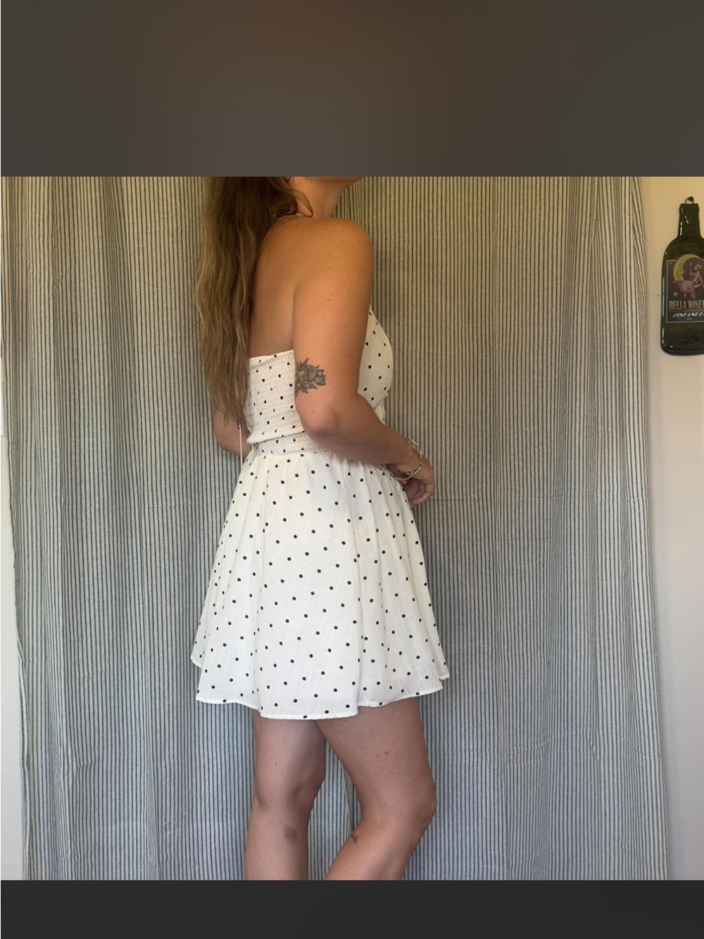 White & black polka dot adjustable halter neck mini dress - Picture 3 of 4